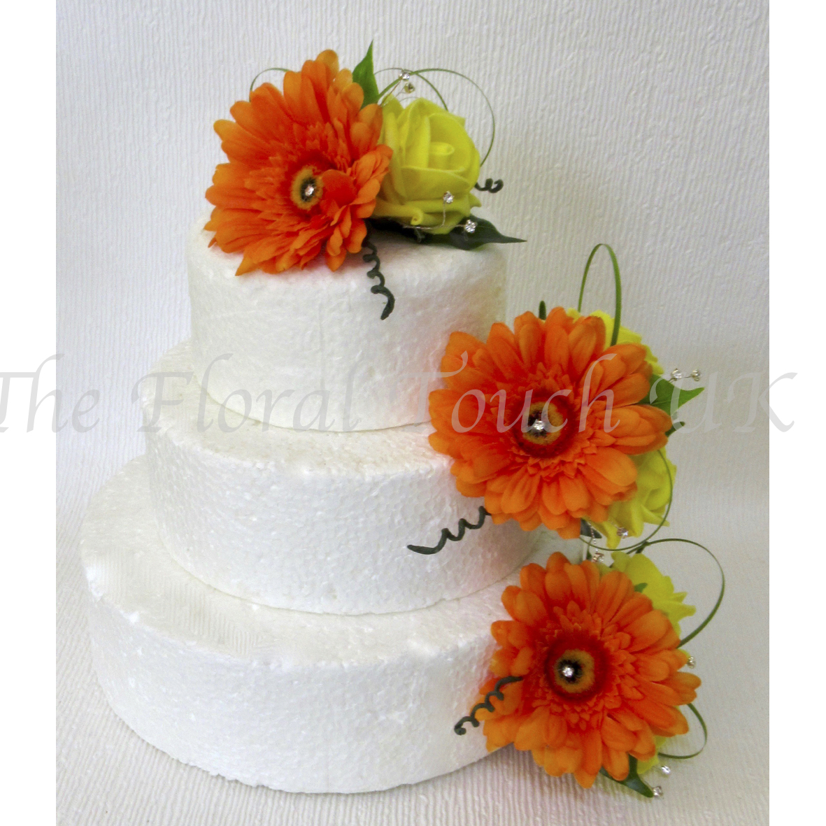 Orange Gerbera & Yellow Rose Cake Topper & Side Sprays